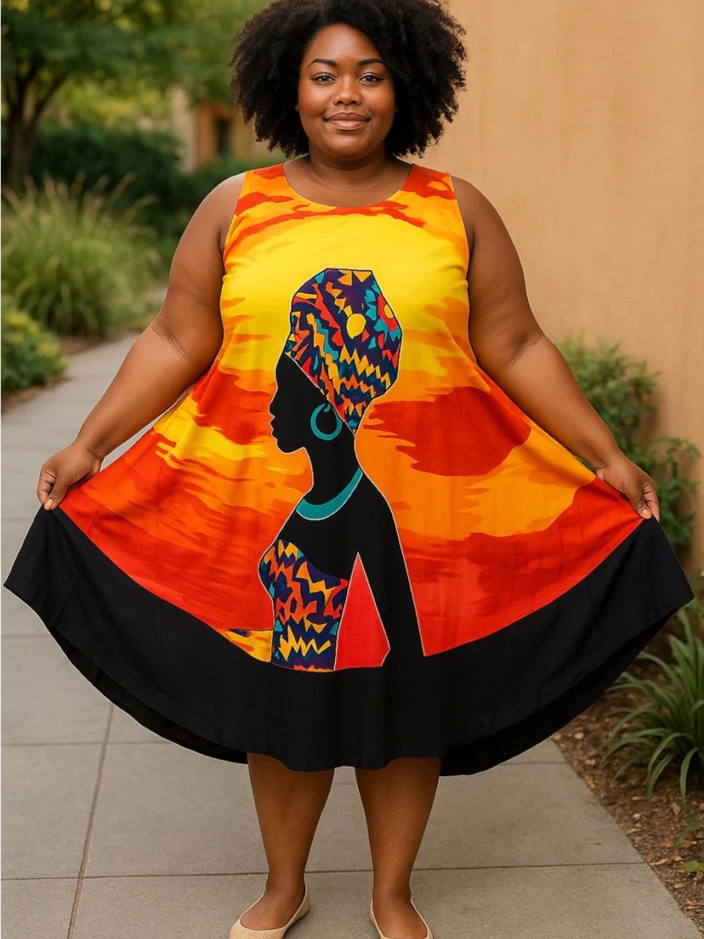 Decorative Print Umbrella Dress/Ethnic Sun Dress